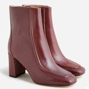 J.Crew Square-Toed Anke Boot in Burgundy Italian Leather